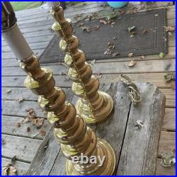 Set 2 Cooper Vintage Antique 28 Brass Candlestick Corded Table Lamp Decorative