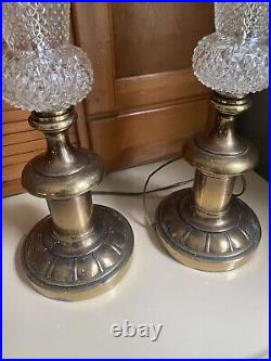 Set Of 2 Vintage Hollywood Regency Glass Table Lamps Brass Base 31 Tall