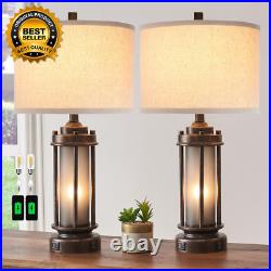 Set of 2 Farmhouse Lamps for Living Room, Rustic Vintage Bedroom Nightstand Tabl