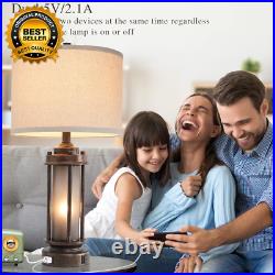 Set of 2 Farmhouse Lamps for Living Room, Rustic Vintage Bedroom Nightstand Tabl