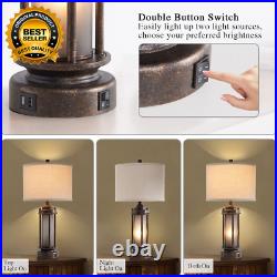 Set of 2 Farmhouse Lamps for Living Room, Rustic Vintage Bedroom Nightstand Tabl