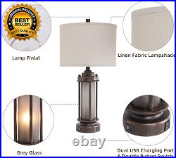 Set of 2 Farmhouse Lamps for Living Room, Rustic Vintage Bedroom Nightstand Tabl