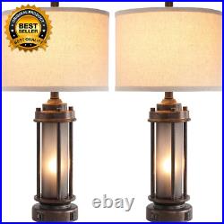 Set of 2 Farmhouse Lamps for Living Room, Rustic Vintage Bedroom Nightstand Tabl