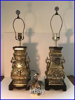 Set of 2 Vintage James Mont Style Asian Brass/Bronze 20 Table Lamps. Stunning