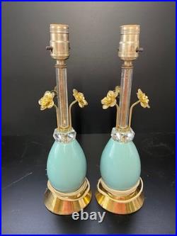 Set of Blue Vintage murano glass accent mid century lamps 15 in high 4 inch wide Set of Blue Vintage murano glass accent mid century lamps 15 in high 4 inch wide