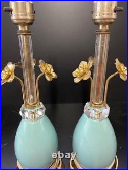 Set of Blue Vintage murano glass accent mid century lamps 15 in high 4 inch wide