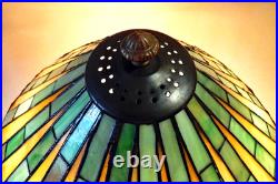 Signed Antique Arts Crafts Handel Era Stain Leaded Vintage Glass Lamp, 1910