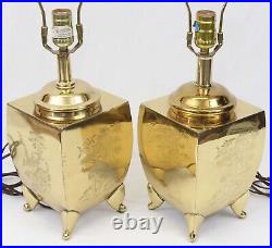 Small Brass Urn Vintage Table Lamps Pair Etched Chinoiserie Bamboo Tiger Lotus