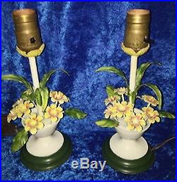 Small Pair of Vintage Metal Tole Flower/Sculpture Floral Table Lamps Italy