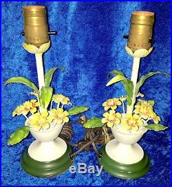 Small Pair of Vintage Metal Tole Flower/Sculpture Floral Table Lamps Italy