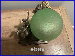 Spelter/frankart Uranium Art Deco Lady On Horse Lamp With Brain Globe