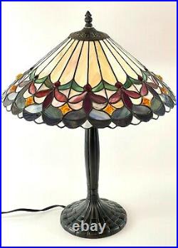 Stained Glass Lamp Large Table Top IRIS Flowers 22 Tall Vintage Art Deco Heavy
