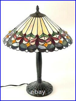 Stained Glass Lamp Large Table Top IRIS Flowers 22 Tall Vintage Art Deco Heavy
