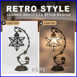 Star Glass Table Lamp, Vintage Style Table Lamp, 8x10x20 Inch Bronze Metal