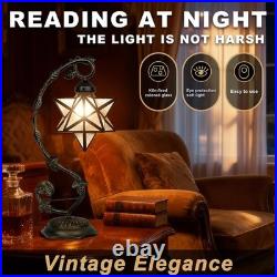 Star Glass Table Lamp, Vintage Style Table Lamp, 8x10x20 Inch Bronze Metal