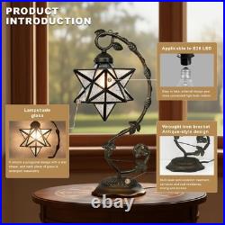 Star Glass Table Lamp, Vintage Style Table Lamp, 8x10x20 Inch Bronze Metal
