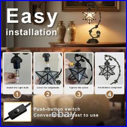Star Glass Table Lamp, Vintage Style Table Lamp, 8x10x20 Inch Bronze Metal