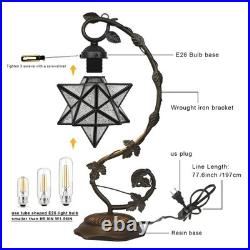 Star Glass Table Lamp, Vintage Style Table Lamp, 8x10x20 Inch Bronze Metal