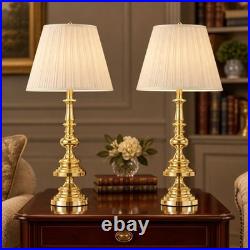 Stiffel Twin Pack Brass Table Lamps Satin/Polished Brass, Shade, 28.5 770-2744 Stiffel Twin Pack Brass Table Lamps Satin/Polished Brass, Shade, 28.5 770-2744