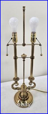 Stiffel Vintage Polished Brass Table Lamp Twin Bulb Sockets Pull Chain Ornate
