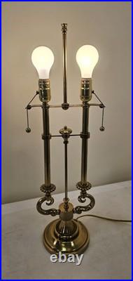 Stiffel Vintage Polished Brass Table Lamp Twin Bulb Sockets Pull Chain Ornate