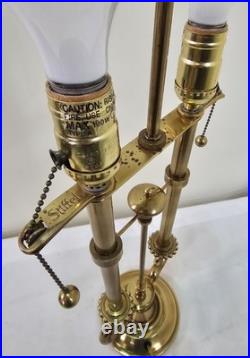Stiffel Vintage Polished Brass Table Lamp Twin Bulb Sockets Pull Chain Ornate