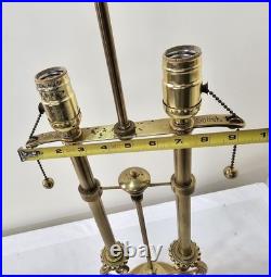 Stiffel Vintage Polished Brass Table Lamp Twin Bulb Sockets Pull Chain Ornate