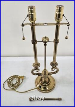 Stiffel Vintage Polished Brass Table Lamp Twin Bulb Sockets Pull Chain Ornate