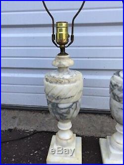 Stunning Pair of Matching Vintage Solid Marble Urn Table Lamps LARGE 18 TALL