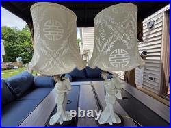 Stunning Vintage Asian Geisha Figurine Table Lamps Matching Pair 26 Tall