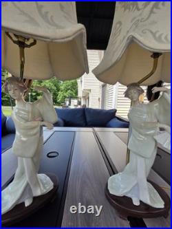 Stunning Vintage Asian Geisha Figurine Table Lamps Matching Pair 26 Tall