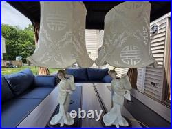 Stunning Vintage Asian Geisha Figurine Table Lamps Matching Pair 26 Tall