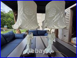 Stunning Vintage Asian Geisha Figurine Table Lamps Matching Pair 26 Tall