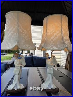 Stunning Vintage Asian Geisha Figurine Table Lamps Matching Pair 26 Tall