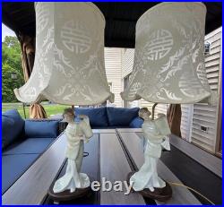 Stunning Vintage Asian Geisha Figurine Table Lamps Matching Pair 26 Tall