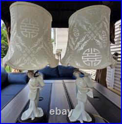 Stunning Vintage Asian Geisha Figurine Table Lamps Matching Pair 26 Tall