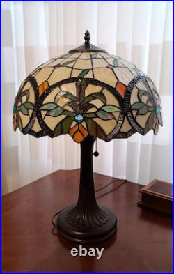Stunning Vintage Tiffany Style 23 Table Lamp Floral Stained Glass Design