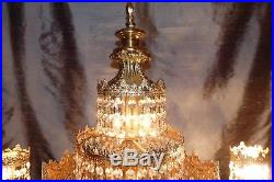 Stunning Vtg Gilt French Style CRYSTAL WATERFALL PRISMS Table CHANDELIER LAMP