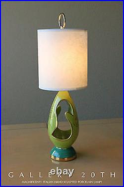 Stylish! Italian Biomorphic Porcelain Lamp! MID Century Modern Green 50's Vtg