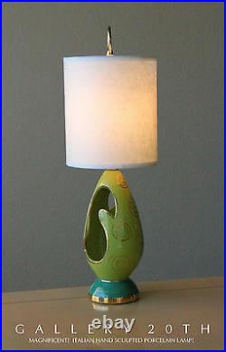Stylish! Italian Biomorphic Porcelain Lamp! MID Century Modern Green 50's Vtg