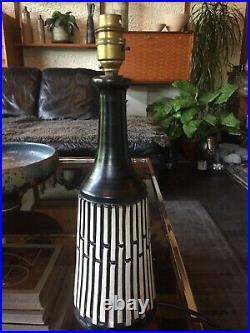 Stylish Vintage 1960s Italian Pottery Lamp Base In Black and White