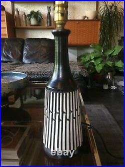 Stylish Vintage 1960s Italian Pottery Lamp Base In Black and White
