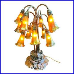 TIFFANY TWELVE LIGHT LILY TABLE LAMP New York Circa 1910 Favrile Glass Rare