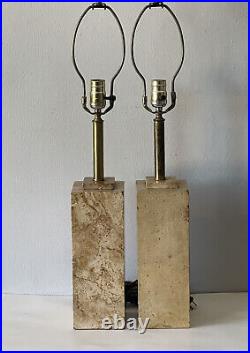 T. H Robsjohn Gibbings Antique MID Century Modern Marble Table Lamps Vintage 1960