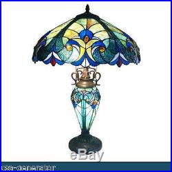 Table Lamp Stained Glass 2 Light Lit Base Tiffany St. Handcrafted Vintage 18D
