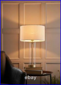 Table Lamp Touch Dimmer. Glass, Vintage White Shade and Gold Effect 570mm
