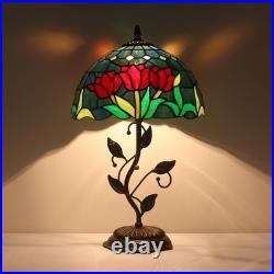 Table Lamp, Tulip Style Stained Glass Lamp, 12X12X19 Inch Vintage Lamp, Metal Le
