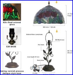 Table Lamp, Tulip Style Stained Glass Lamp, 12X12X19 Inch Vintage Lamp, Metal Le
