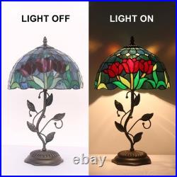 Table Lamp, Tulip Style Stained Glass Lamp, 12X12X19 Inch Vintage Lamp, Metal Le Table Lamp, Tulip Style Stained Glass Lamp, 12X12X19 Inch Vintage Lamp, Metal Le
