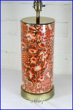 Table Lamp Vintage Oriental Chinese Ceramic Cylinder 1970s Monochrome Orange